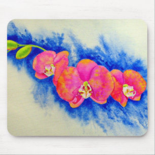 Mousepad Pintor de orquídeas cor-de-rosa-laranja romântico