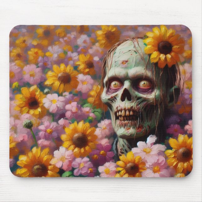 Mousepad Pintura a óleo de Zombie no Dia das Bruxas de Flor (Frente)
