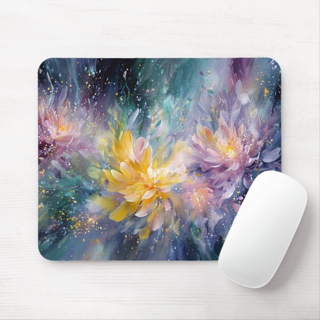 Mousepad Pintura Abstrata Floral Vibrante com Explosão (Com mouse)