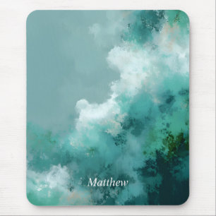 Mousepad Pintura Abstrata Verde e Branco