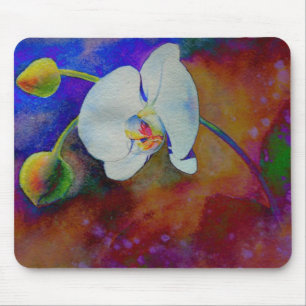 Mousepad Pintura aquosa de orquídea branca havaiana