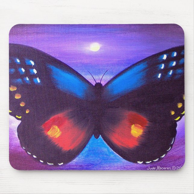 Mousepad Pintura azul do por do sol da borboleta - multi (Frente)