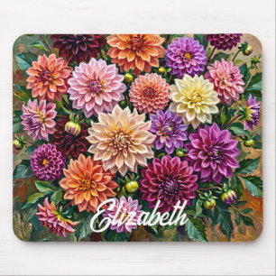 Mousepad Pintura Colorida Elegante de Flores de Dahlia