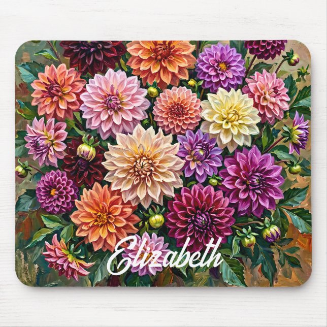 Mousepad Pintura Colorida Elegante de Flores de Dahlia (Frente)