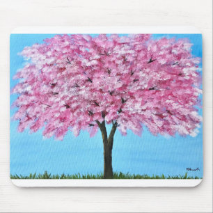 Mousepad Pintura da árvore da cereja rosa