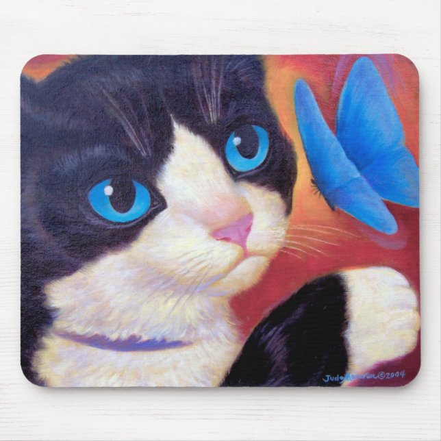 Mousepad Pintura da borboleta do gato do smoking - multi (Frente)