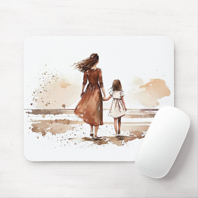 Mousepad Pintura Da Mãe E Da Praia Da Filha (Com mouse)