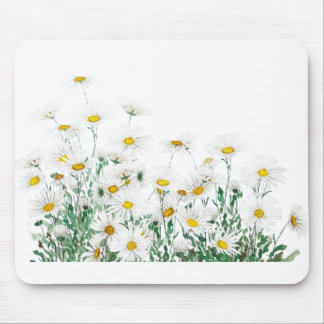 Mousepad pintura de aquarela horizontal com margarida branc
