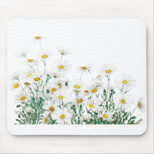 Mousepad pintura de aquarela horizontal margarida branca