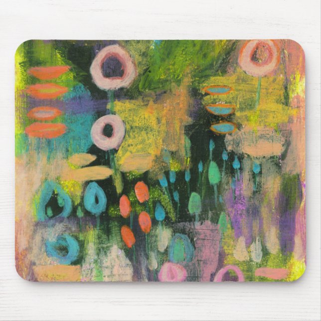 Mousepad Pintura de Arte Primitiva Floral Mista de abstrato (Frente)