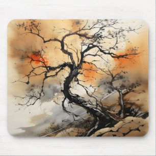Mousepad Pintura de Árvore Preta Laranja