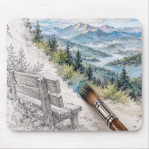 Mousepad Pintura de Banco com Vista para Vale Montanhoso