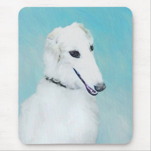 Mousepad Pintura de Borzoi (branca) - Arte de Cão Original