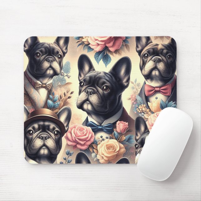 Mousepad Pintura de Buldogue Francês Cute Vintage (Com mouse)