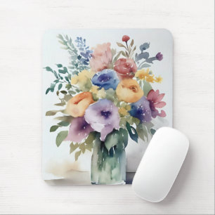Mousepad Pintura de Buquê Floral em Aquarela