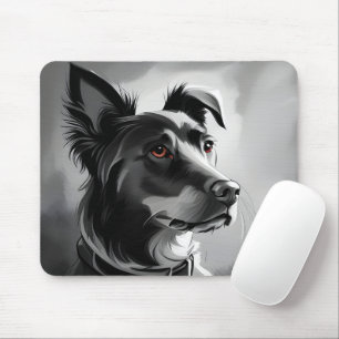 Mousepad Pintura de Cachorro Negro e Prateado