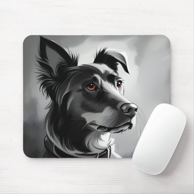 Mousepad Pintura de Cachorro Negro e Prateado (Com mouse)