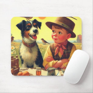 Mousepad Pintura de Cães e Crianças Retro Cujo Cão e Crianç