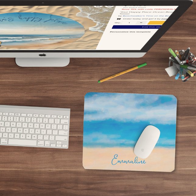 Mousepad Pintura de cena de praia minimalista (Criador carregado)