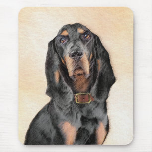 Mousepad Pintura de Coonhound Preto e Cão - Arte Original