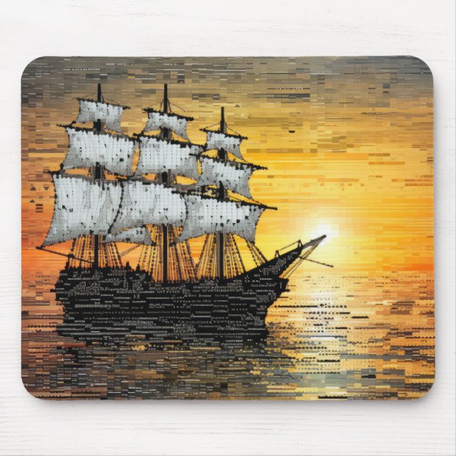 Mousepad Pintura de Decoração Marinha de Barcos de Navegaçã (Frente)