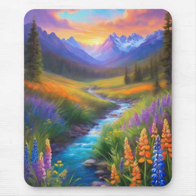 Mousepad Pintura de Flores Selvagens de Corrente das Montan (Frente)