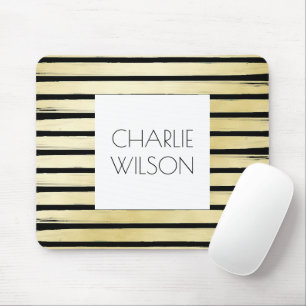 Mousepad Pintura de folha de ouro preto elegante, listrada 