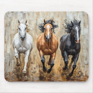 Mousepad Pintura de Galopagem de Trio Cavalo