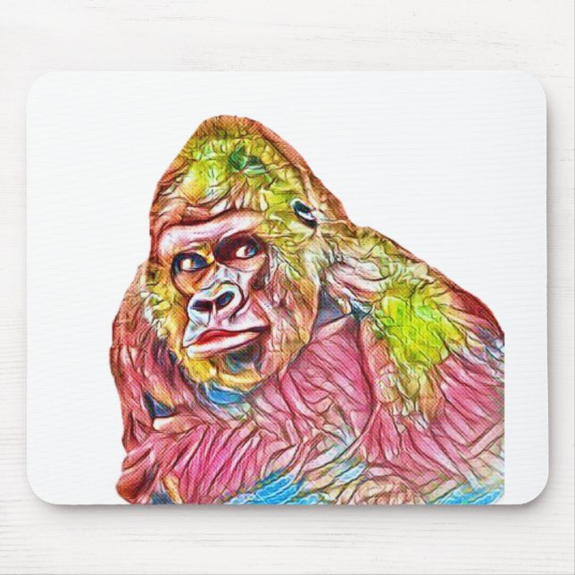 Mousepad Pintura de Gorila Amarela Cor-de-rosa (Frente)