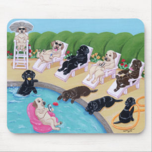 Mousepad Pintura de Labradors do partido da piscina