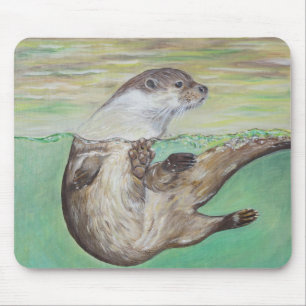 Mousepad Pintura de Lontras de Rio Repleto