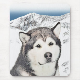 Mousepad Pintura de Malamute no Alasca - Arte de Cachorro O
