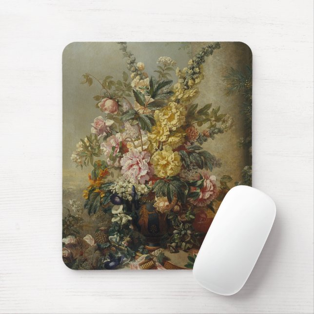 Mousepad Pintura de natureza-morta floral antiga e elegante (Com mouse)