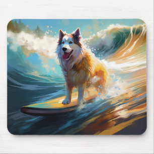 Mousepad Pintura de Navegação em Praia no Alaska Malamute