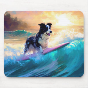 Mousepad Pintura de Navegação na Praia de Border Collie
