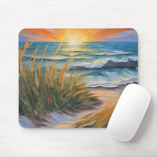 Mousepad Pintura de óleo com textura Sunrise Beach (Com mouse)