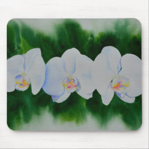 Mousepad Pintura de orquídea branca Elegante tropical