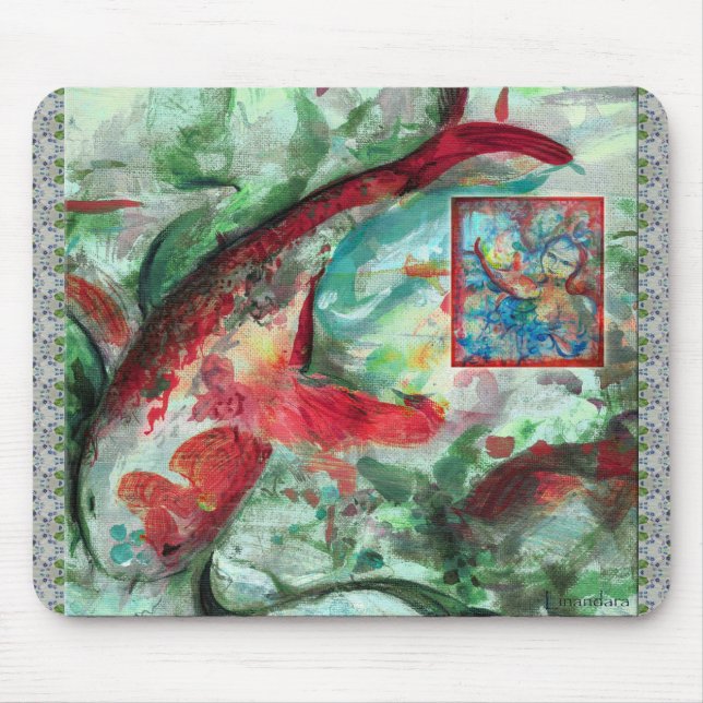 Mousepad Pintura de Peixes Koi Carp (Frente)