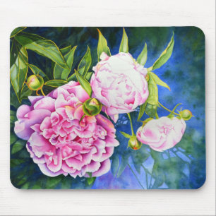 Mousepad Pintura de pénia branca rosa  floral romântico