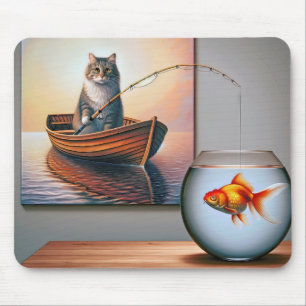 Mousepad Pintura De Pesca De Gato Com Peixe-Ouro