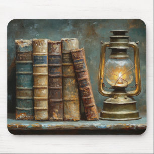 Mousepad Pintura de Pilha de Livros Antigos Parede de Bibli