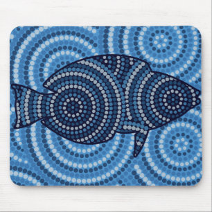 Mousepad Pintura de pontos de peixe aborígene