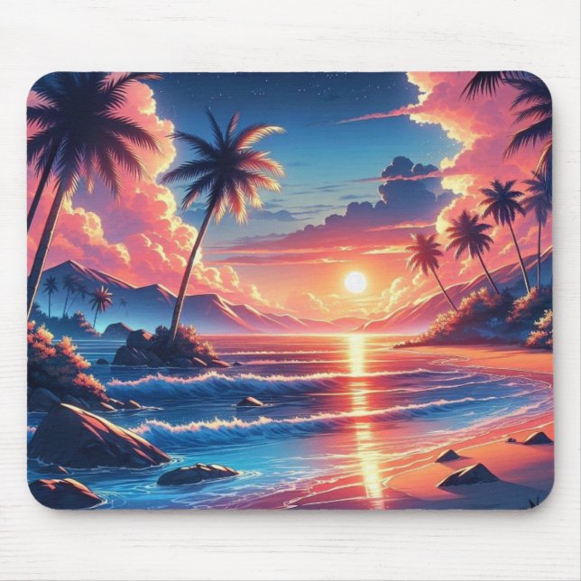Mousepad Pintura de praia tropical sunset (Frente)