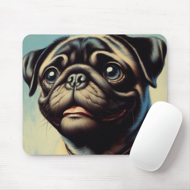 Mousepad Pintura de Pug Retro (Com mouse)