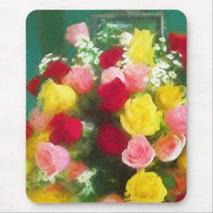 Mousepad Pintura de Rose Bouquet - Arte Flor Original Custa