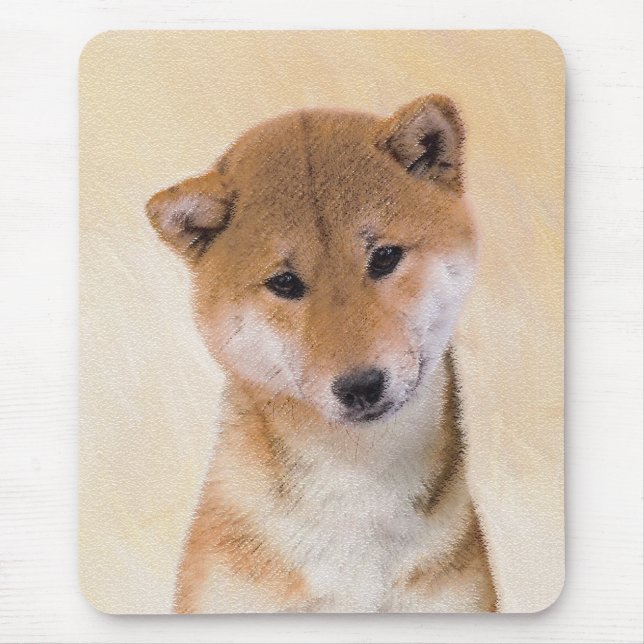 Mousepad Pintura de Shiba Inu (Vermelho) - Arte de Cachorro (Frente)