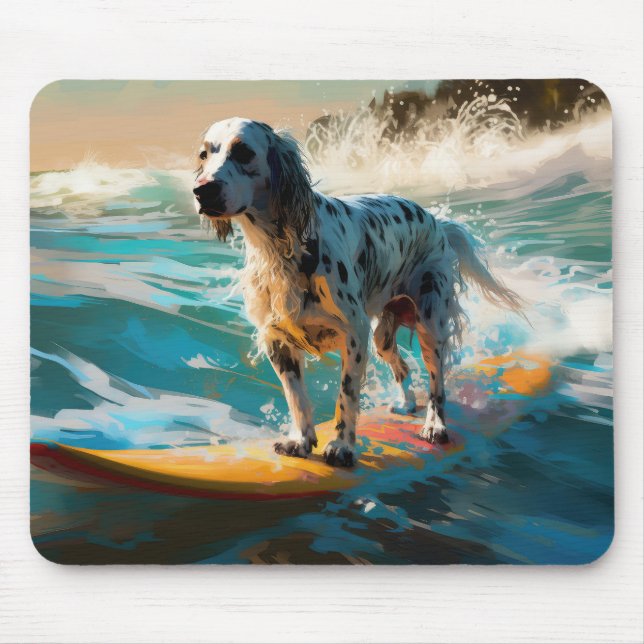 Mousepad Pintura de surf em lanterna inglesa setter Beach (Frente)