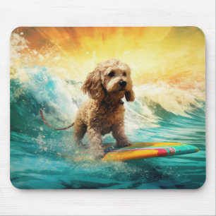Mousepad Pintura de surf em praia em Cockapoo