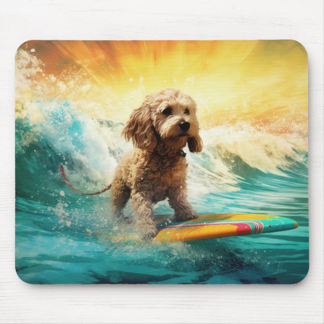 Mousepad Pintura de surf em praia em Cockapoo (Frente)