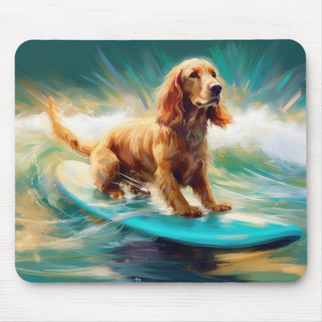 Mousepad Pintura de surf em praia em Cocker Spaniel (Frente)
